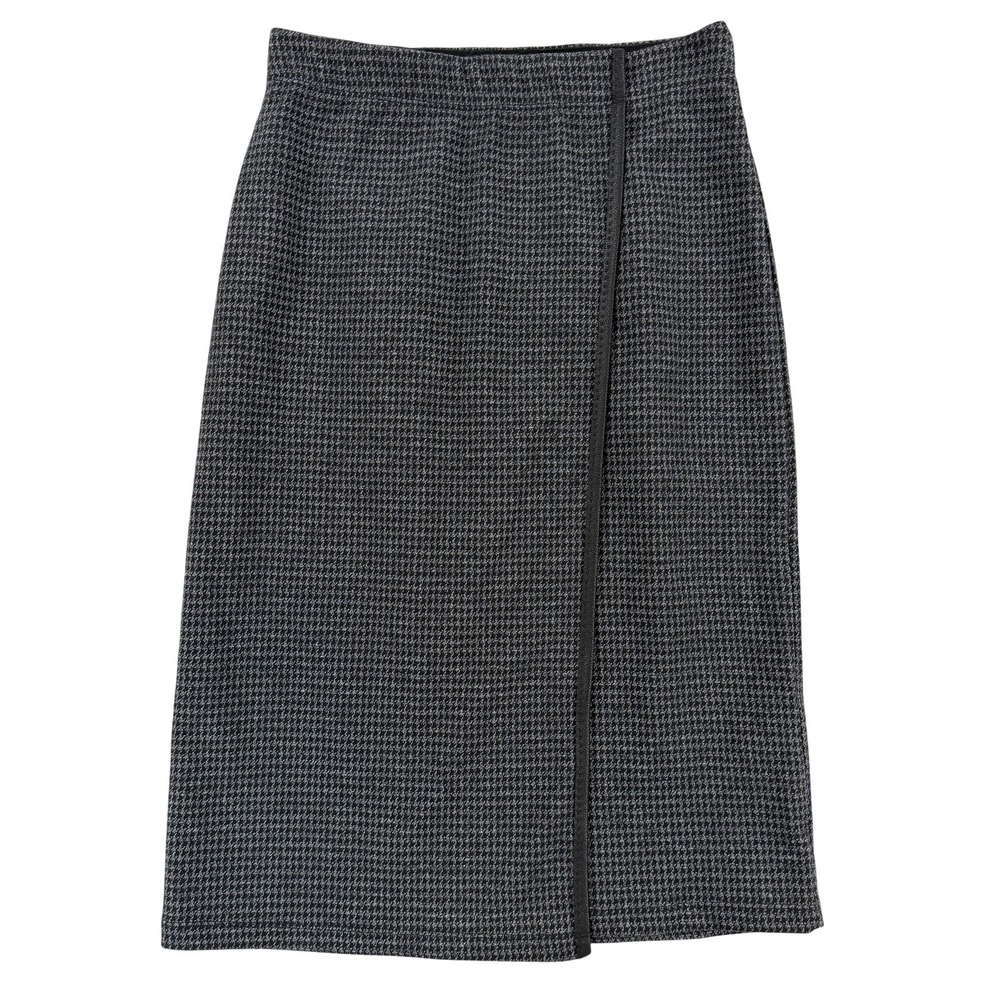 Max Studio Skirt Womens XS Gray Check Wrap Knit Knee Length Stretch Workwear NWT